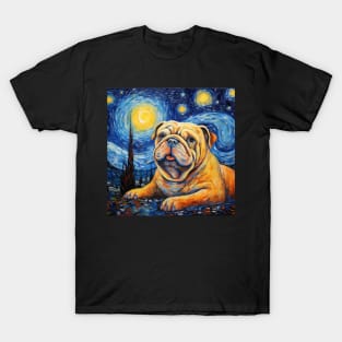 Bulldog painted in Starry Night style T-Shirt